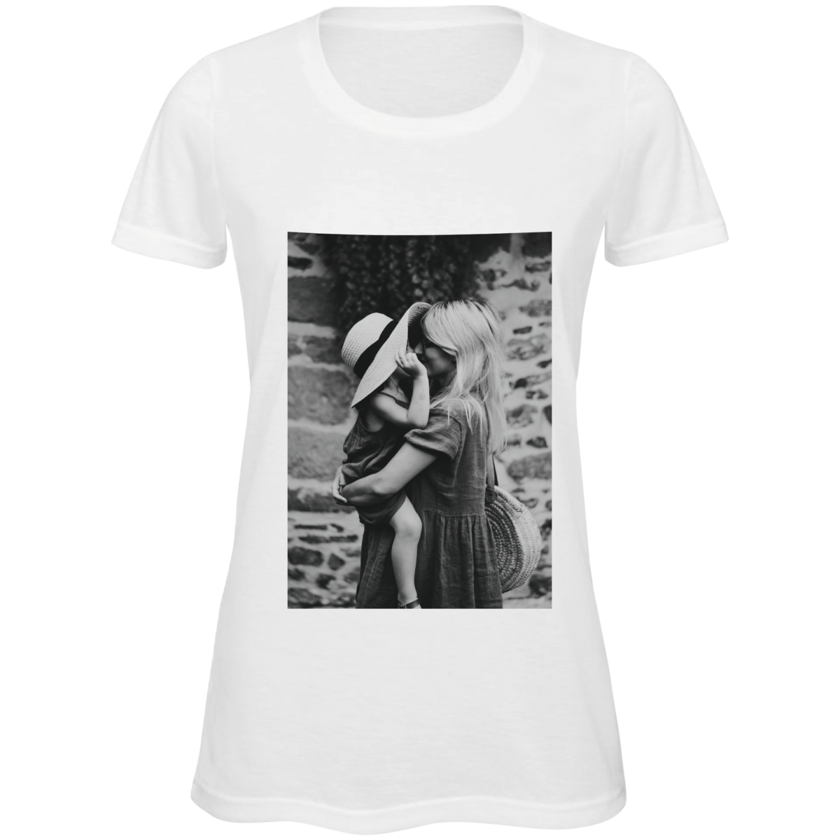 T-shirt bianca in poliestere da donna con foto personalizzata