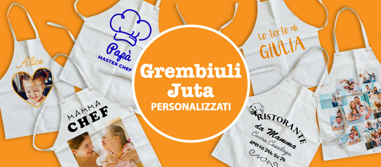 Grembiuli juta personalizzati con foto e frasi