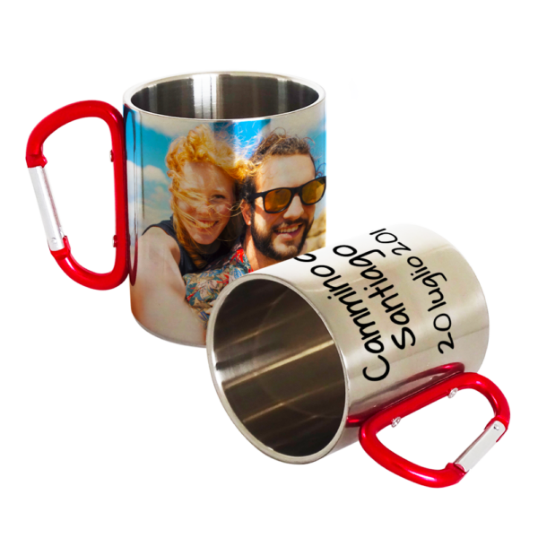 Tazza personalizzata in acciaio con manico a moschettone