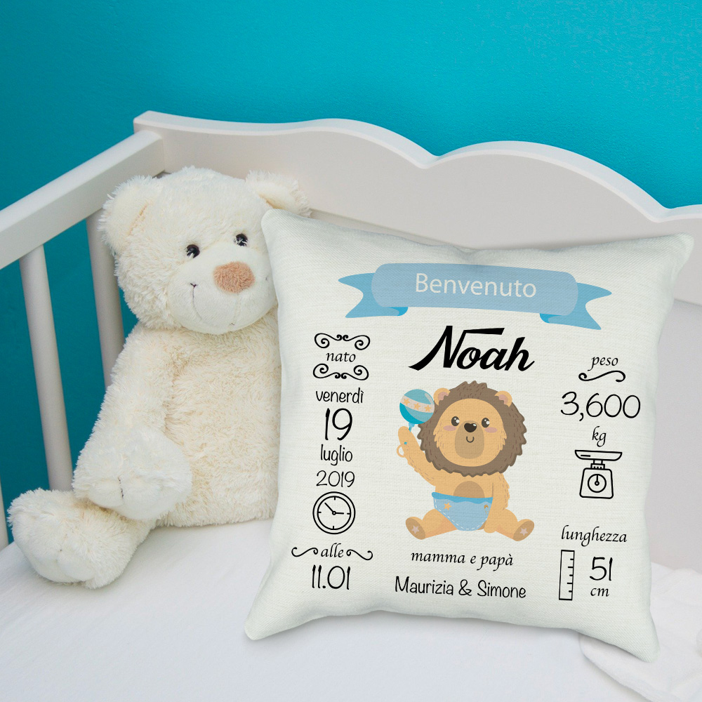 Cuscino per neonato con Leone - Personalizza con le tue foto - Photoviva